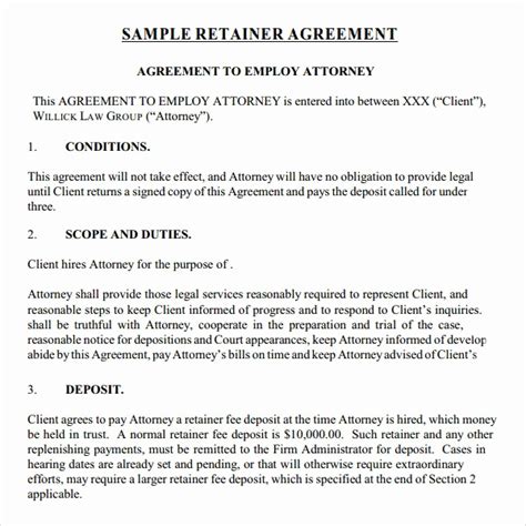 monthly retainer agreement template  bonsai
