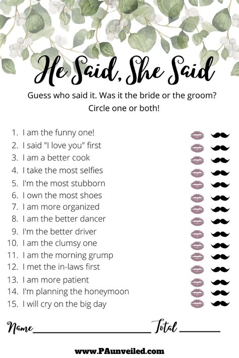 bridal shower game sample questions pa unveiled