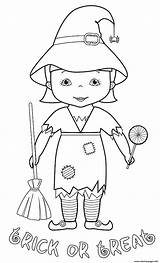 Coloring Costume Witch Halloween Trick Treat Pages Printable sketch template