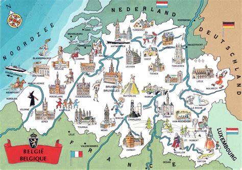 large detailed tourist illustrated map  belgium belgium europe mapsland maps   world