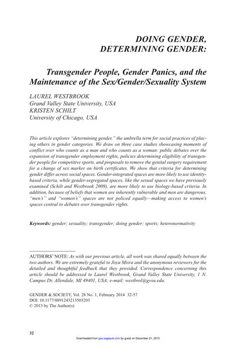 Pdf Doing Gender Determining Gender Transgender People