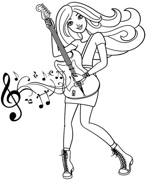 barbie playing guitar coloring page