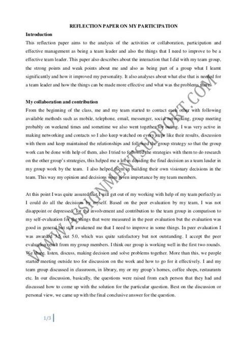 reflection essay samples template business
