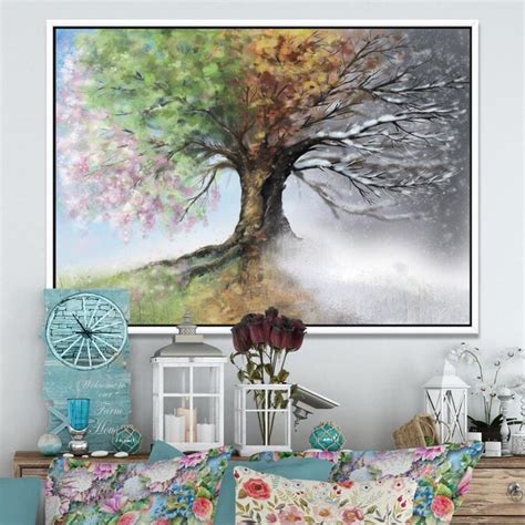 Designart Tree With Four Seasons Tree Painting Framed