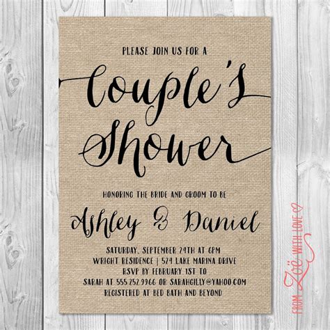 rustic couples shower invitation burlap printable shabby