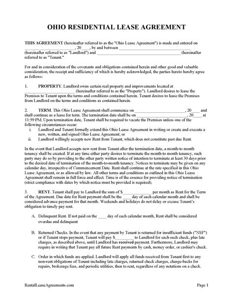 ohio lease agreement templates