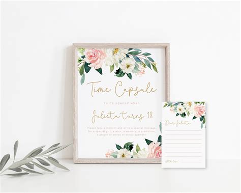 editable time capsule sign   matching printable message cards