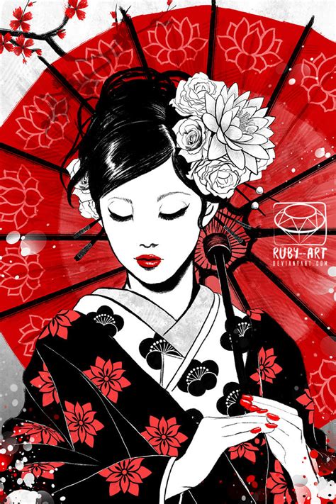 Geisha Japan Collection Original Art By Ruby Art On