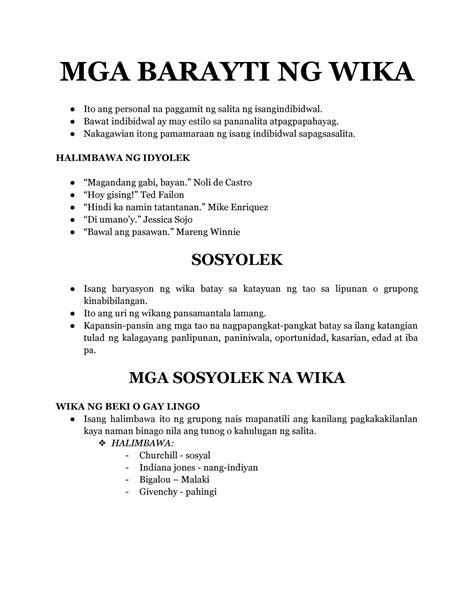 mga barayti ng wika ito ang personal na paggamit pangwakas pagtatayaa panuto tukuyin kung anong