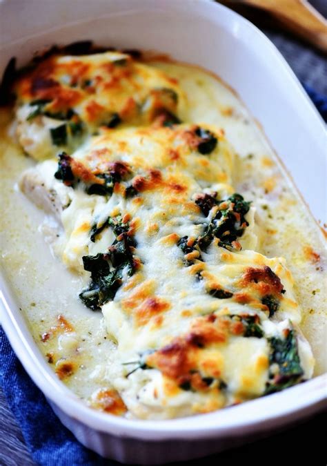 cheesy chicken spinach bake is loaded with a creamy cheese mixture