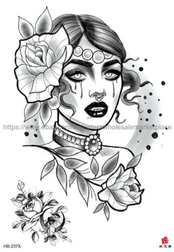 sexy women flower halloween black big 8 25 tempoary fake tattoo ebay