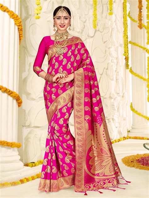 indian bangladeshi wear sarees pink banarasi art silk woven sari