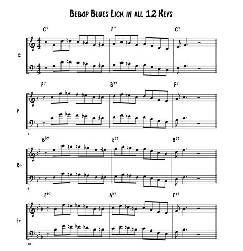 Bebop Blues Lick In All 12 Keys Learn Jazz Standards Piano Music