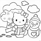 Kitty Hello Pages Snowman Making Coloring Color Online sketch template