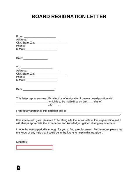 board resignation letter template  samples word  eforms