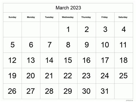 march  calendar template printable calendar