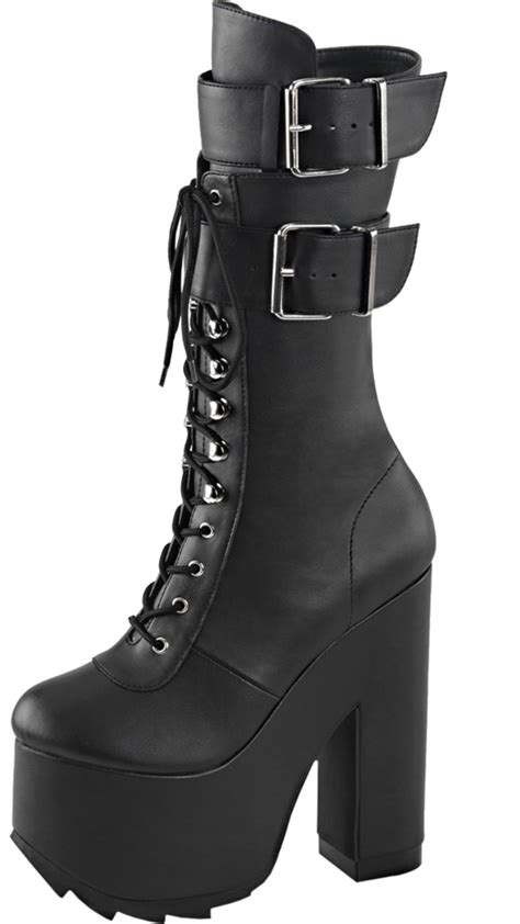 demonia womens high heel combat boots black knee high boots platforms