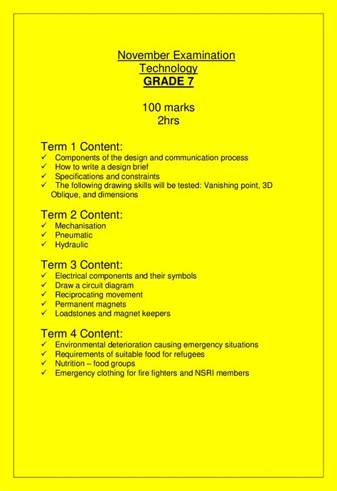 grade  technology   year exam teacha