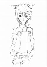 Anime Boy Wolf Coloring Drawing Cute Lineart Pages Boys Male Guy Cat Ears Base Names Guys Drawings Manga Hoodie Kitten sketch template