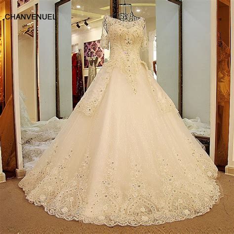 Ls54420 Glitter Wedding Dresses Short Sleeves Lace Up Back Ball Gown