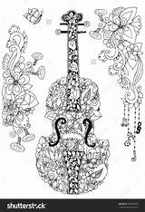 Coloring Violin Pages Cello Mandala Flowers Zentangle Doodle Shutterstock Flower Music Adult Colouring Drawings Zenart Stock Drawing Floral Zentangles Books sketch template