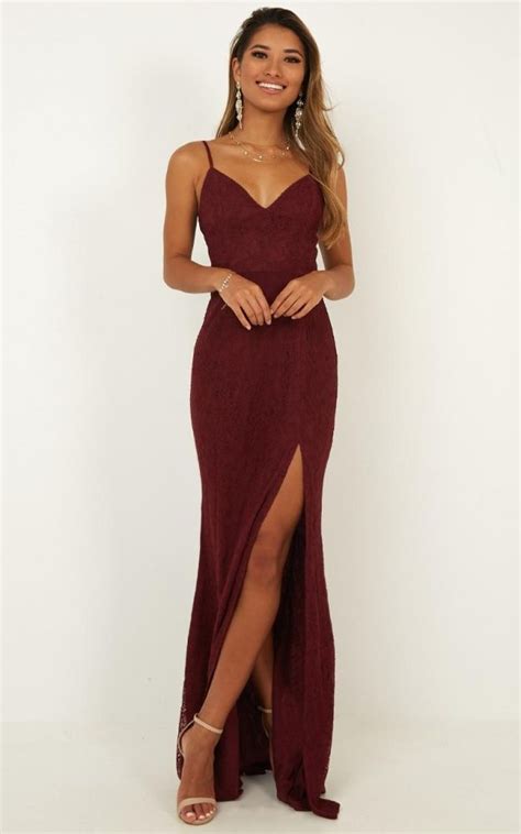 Always Extra Dress In Wine Lace Showpo Cute Prom Dresses Prom