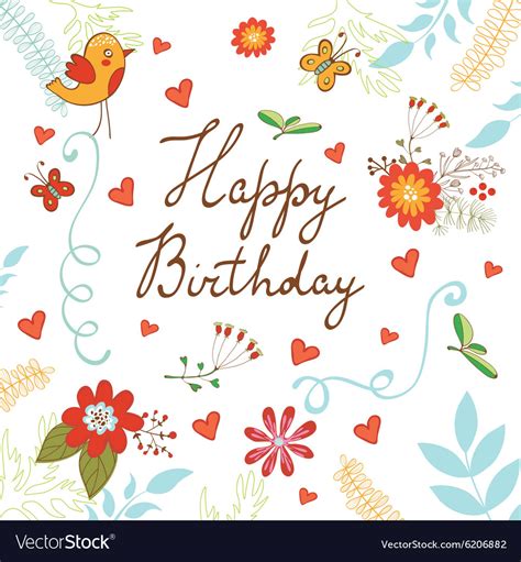 happy birthday card  flowers  butterflies vector image