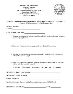 court request excuse jury duty physical fill  printable