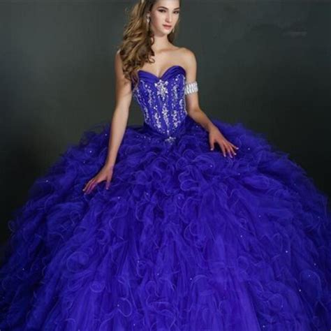 Ruffled Ball Gown Royal Blue Quinceanera Dresses 2016 Corset Back