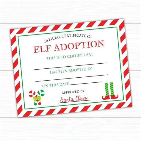 printable elf adoption certificate instant  elf adoption
