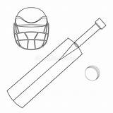 Cricket Bat Ball Drawing Coloring Illustration Vector Helmet Set sketch template