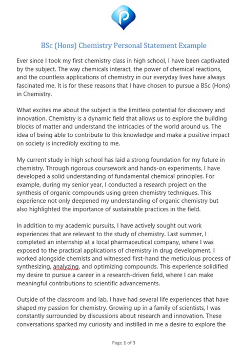 chemistry bsc hons personal statement