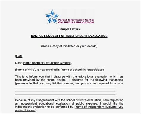 sample letter request  evaluation special education