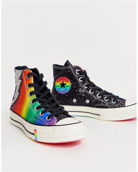 converse pride chuck   rainbow black glitter trainers lyst canada