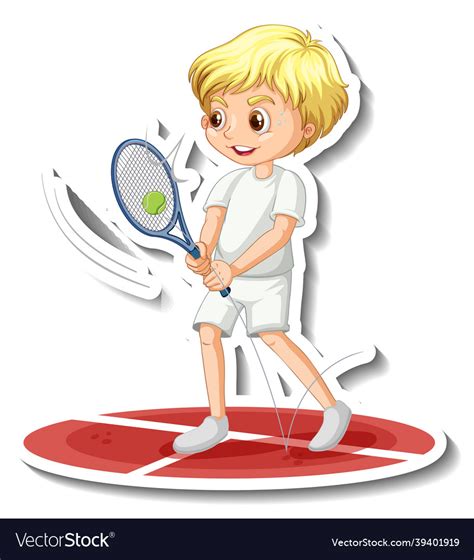 cartoon character sticker   boy playing vector image