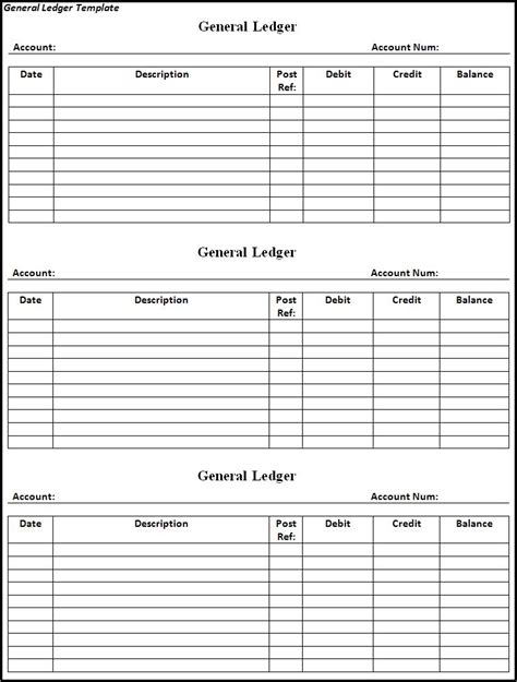 general ledger template  printable word templates