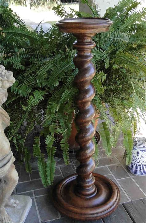 tall antique french carved oak barley twist pedestal plant