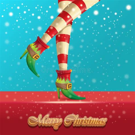 vector merry christmas greeting card with cartoon elf hot