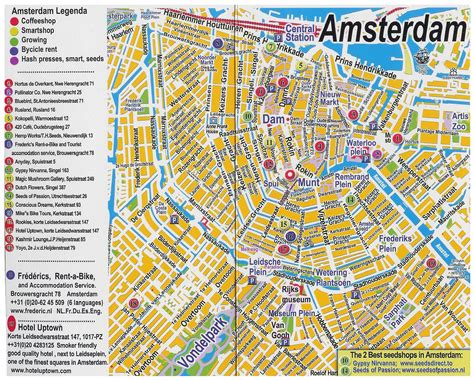 large detailed tourist map  central part  amsterdam city vidianicom maps