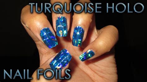 turquoise holographic nail foil strips diy nail art tutorial nail
