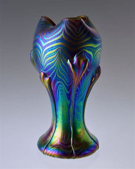 Bohemian Hand Blown Glass Art Nouveau Style Iridescent Art