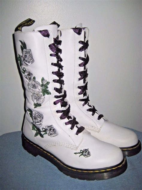 dr martens white vonda  eyelet tall boots  size  embroidered roses drmartens
