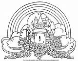 Rainbow Palace Color Castle Coloring Flower Clouds Bed Description sketch template