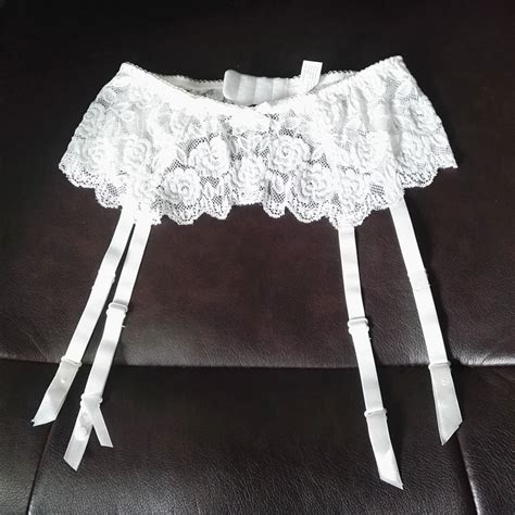 sexy women white lace mesh cotton embroidery rose floral garter belt
