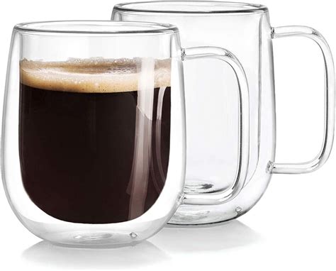 double wall glass coffee mugs tea cups set   thermal insulated   ebay