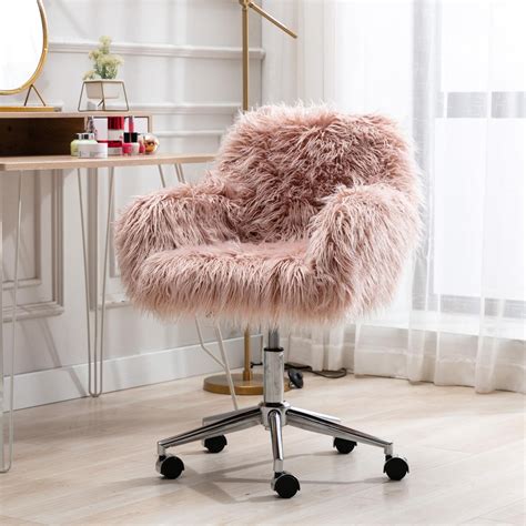 pink desk chair fluffy chair  girls makeup vanity chair modern