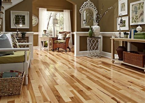 comfortable living room hickory floor  builder  pride       natural hickory solid