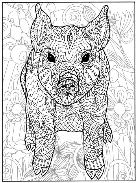 pig  flowers pigs adult coloring pages