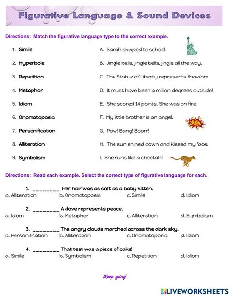 literary devices worksheet  figurative language figurative language worksheet language