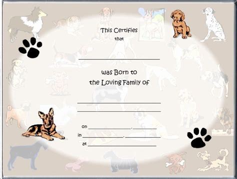 dog birth certificates printable    raisin  puppy images
